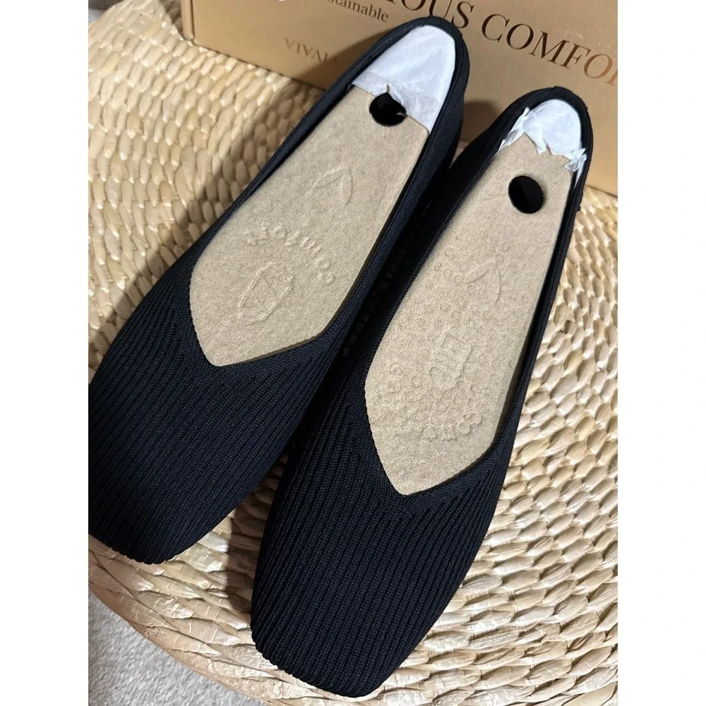 VIVAIA‎ Sleek Black Knit Pointed Flats Effortless Comfort & Modern Style